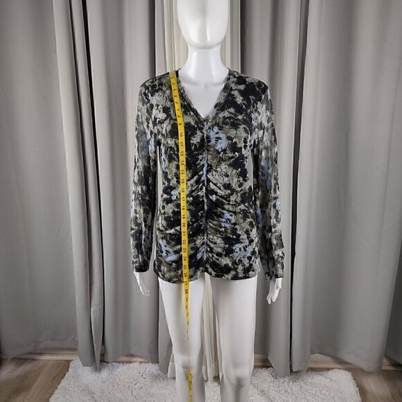 Anne Klein Women's 100% Silk Black Blue Olive Green Long Sleeve Blouse Size L - Picture 5 of 13